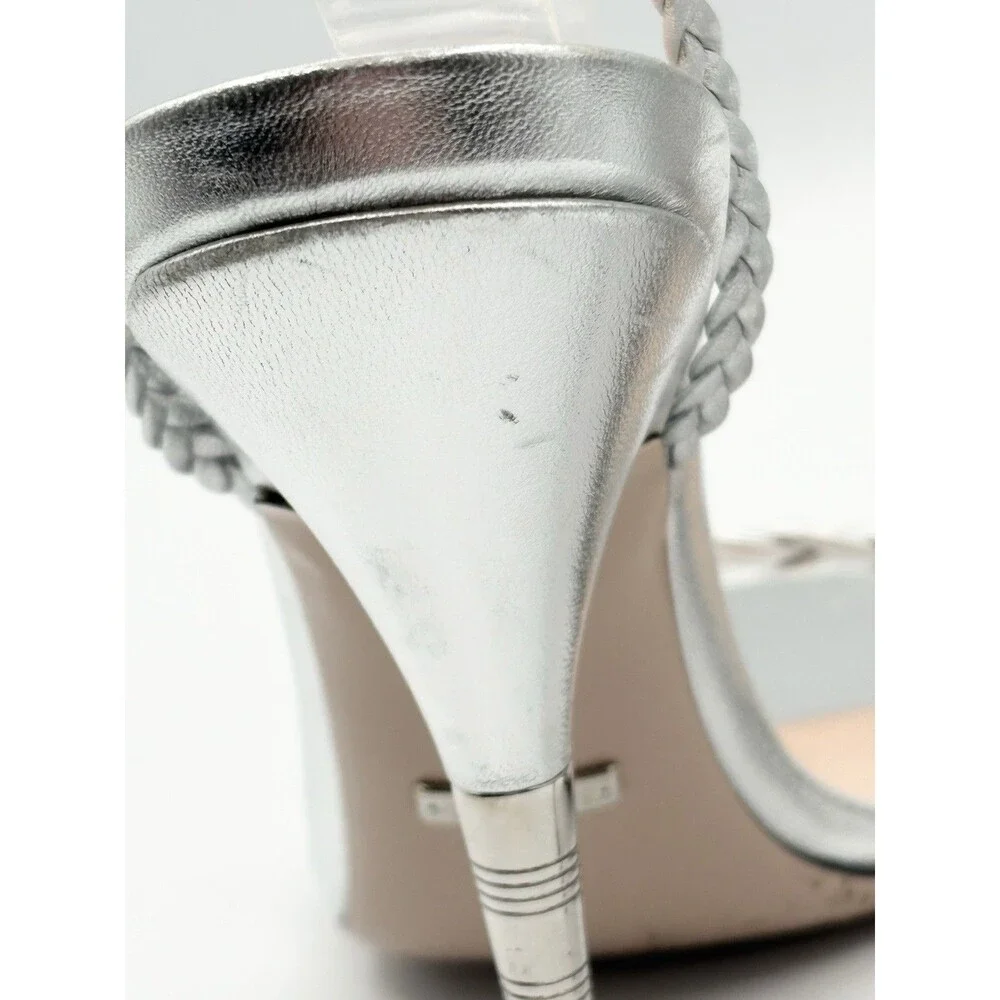 Gucci Silver Braided Strap Nappa Leather Stiletto Heels Sandals SZ EU 39 - Picture 9 of 15